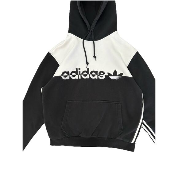 Adidas Color Block Black White Split Hoodie Hooded Sweatshirt Size Medium - Picture 2 of 7